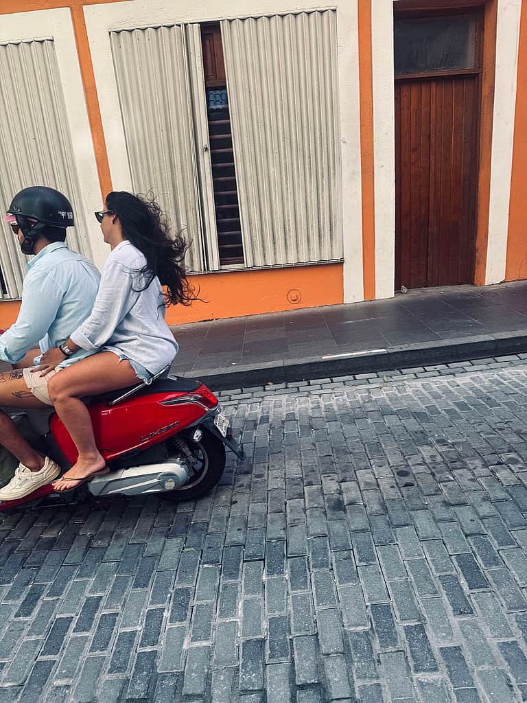 riding on moped